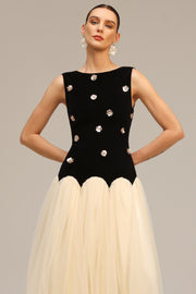 Roto Sleeveless Sequin Flowers Maxi Dress
